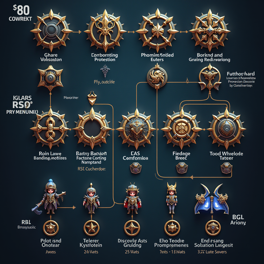 Detailed infographic showing guild progression systems, shared achievement trees, and social bonding mechanics in MMORPGs with interconnected player avatars collaborating on raid content