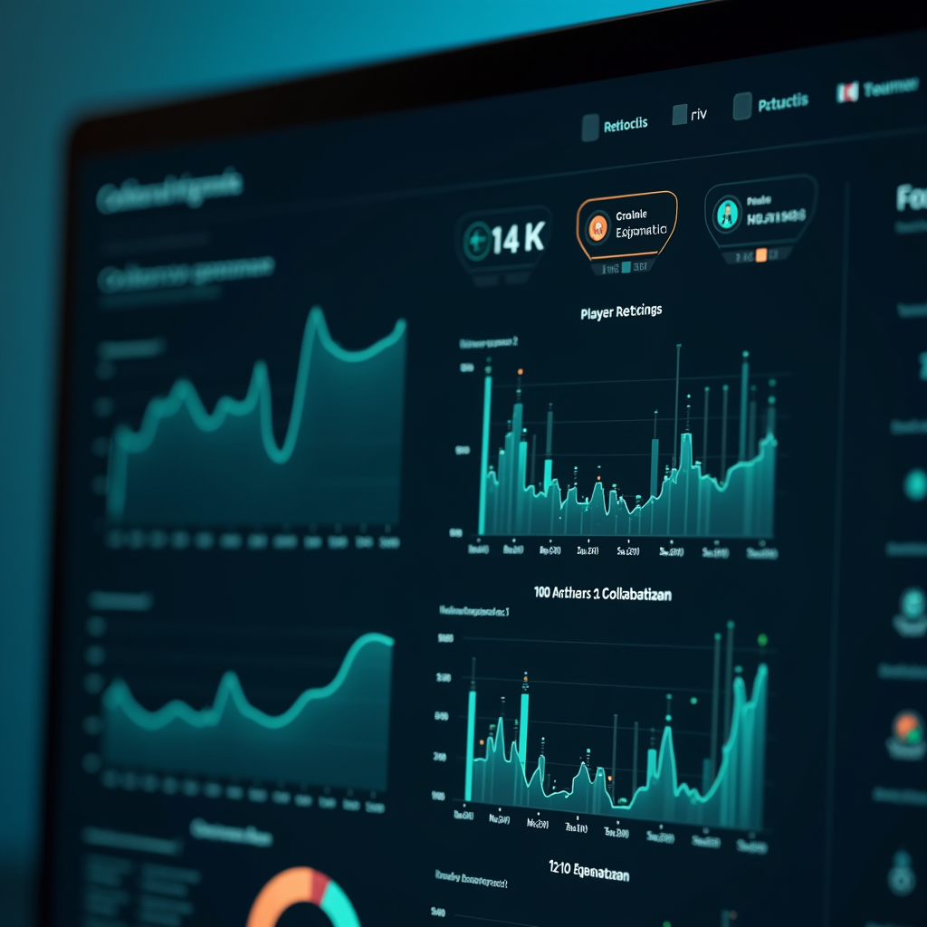 Comprehensive data dashboard displaying retention metrics comparison between individual progression games and collaborative objective games, showing graphs with 40% retention improvement, featuring split-screen visualization with player avatars on one side and team icons on the other, professional analytics interface with teal and blue color scheme