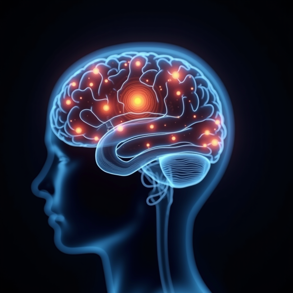 Scientific visualization showing brain activity patterns and neural connections highlighting areas activated during voice communication versus text chat, with emphasis on social bonding regions and emotional processing centers