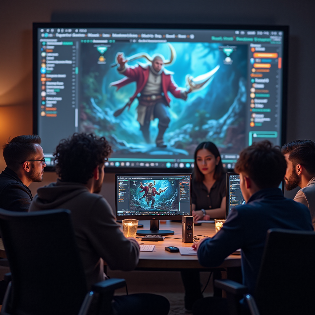 Screenshot of a gaming guild coordinating a raid strategy with multiple players communicating through text and voice chat in a fantasy MMORPG setting
