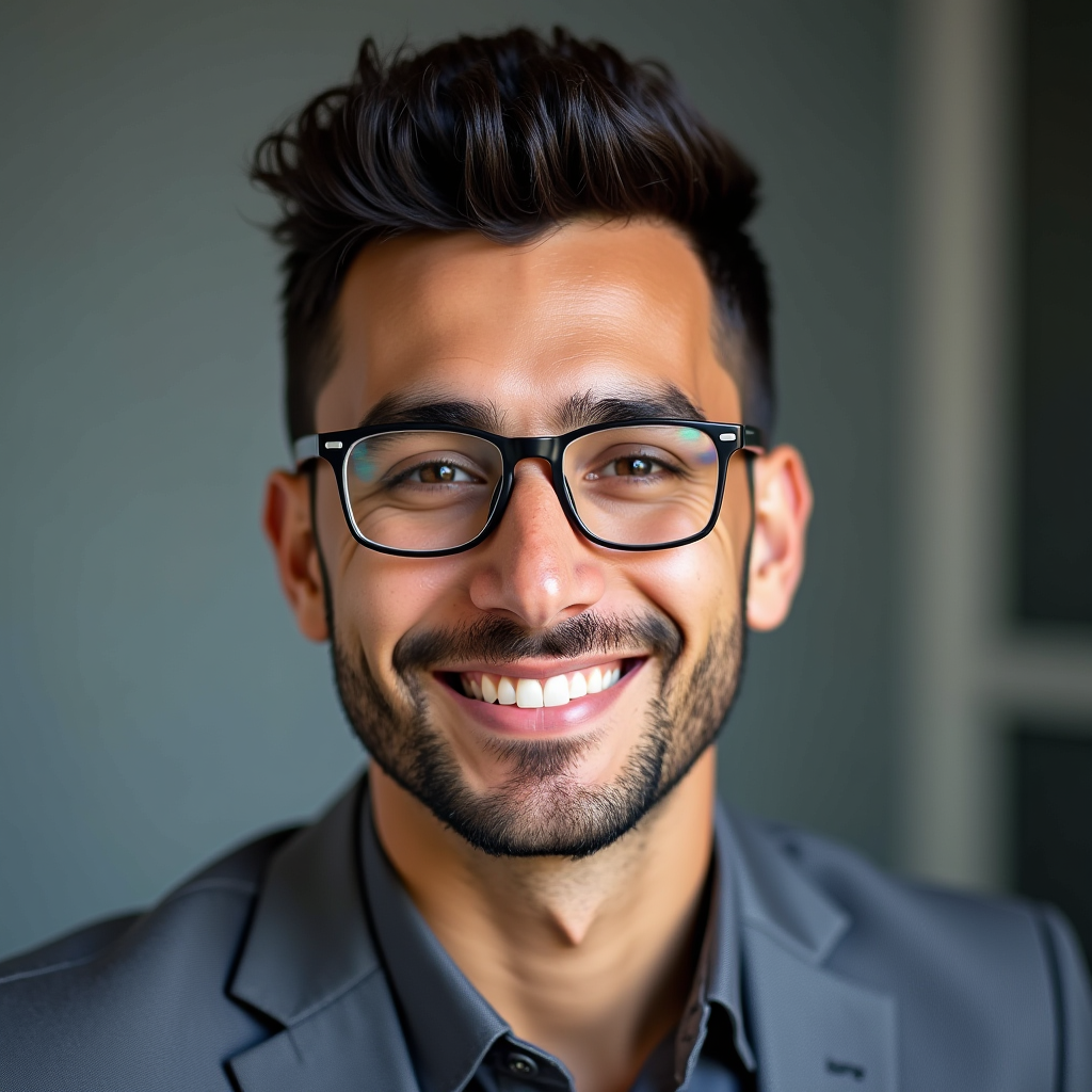 Professional headshot of Lucas Almeida, Content Strategy Lead, showing an energetic young man with styled hair and modern glasses in creative professional attire